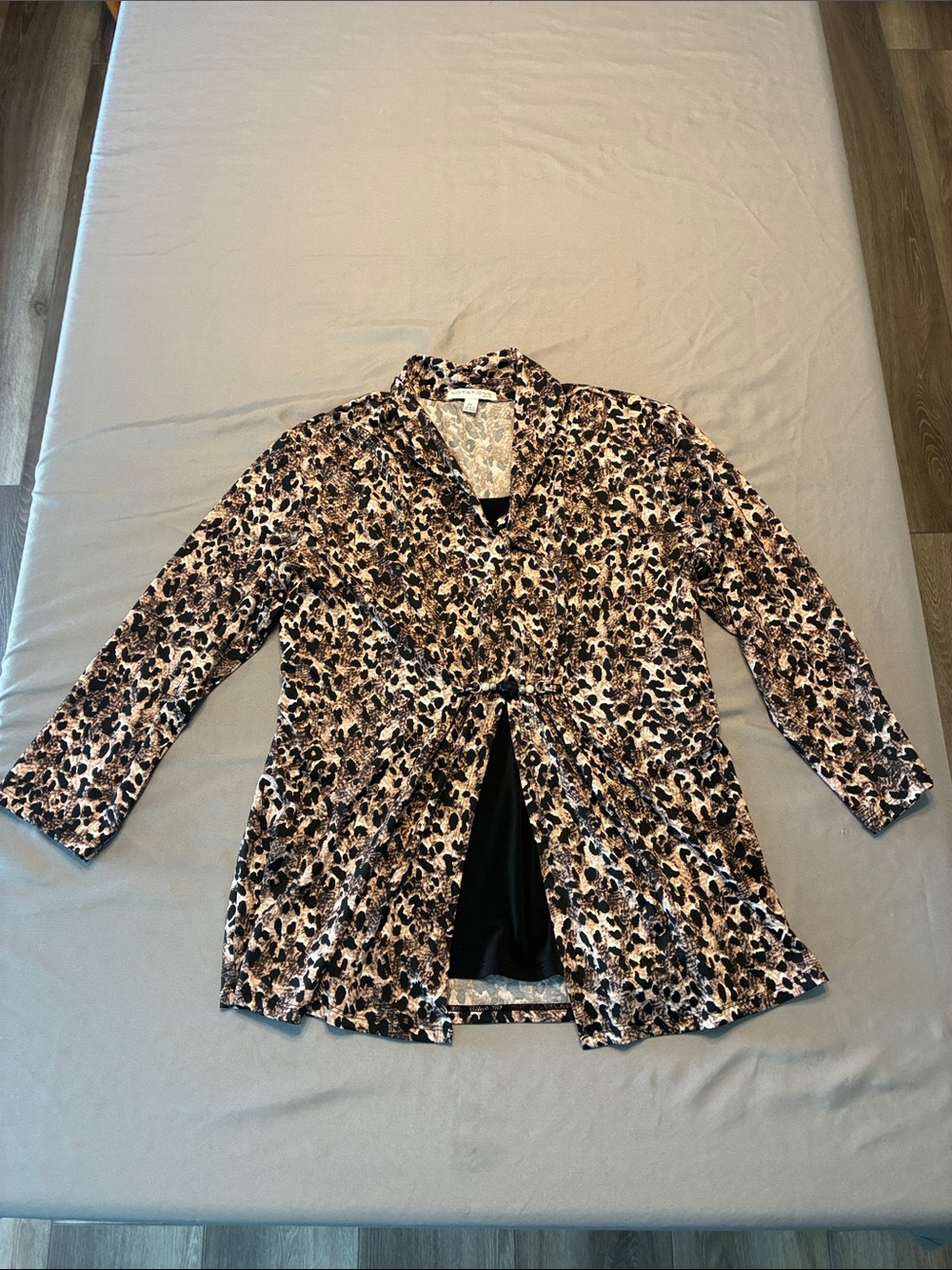 Notations Leopard-Print Tie-Front Top in Taupe and Black